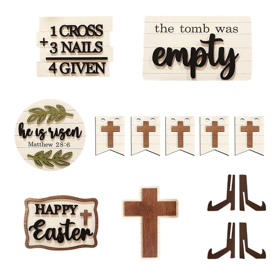 Wood Easter Table Decor Set Christian Inspirational Signs Religious Cross Plaques Rustic Quote Desktop Decorations for Home Church Office Shelf Display Holiday Seasonal Ornament