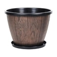 thumbnail image 1 of Wood Effect Plastic Flower Pot Decorative Gardening Planter With Base Tray For Indoor Outdoor Plants Coffee, 1 of 6