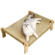 Wood Elevated Rattan Cat Bed, Breathable Raised Cooling Lounge for Indoor Cats Summer Use