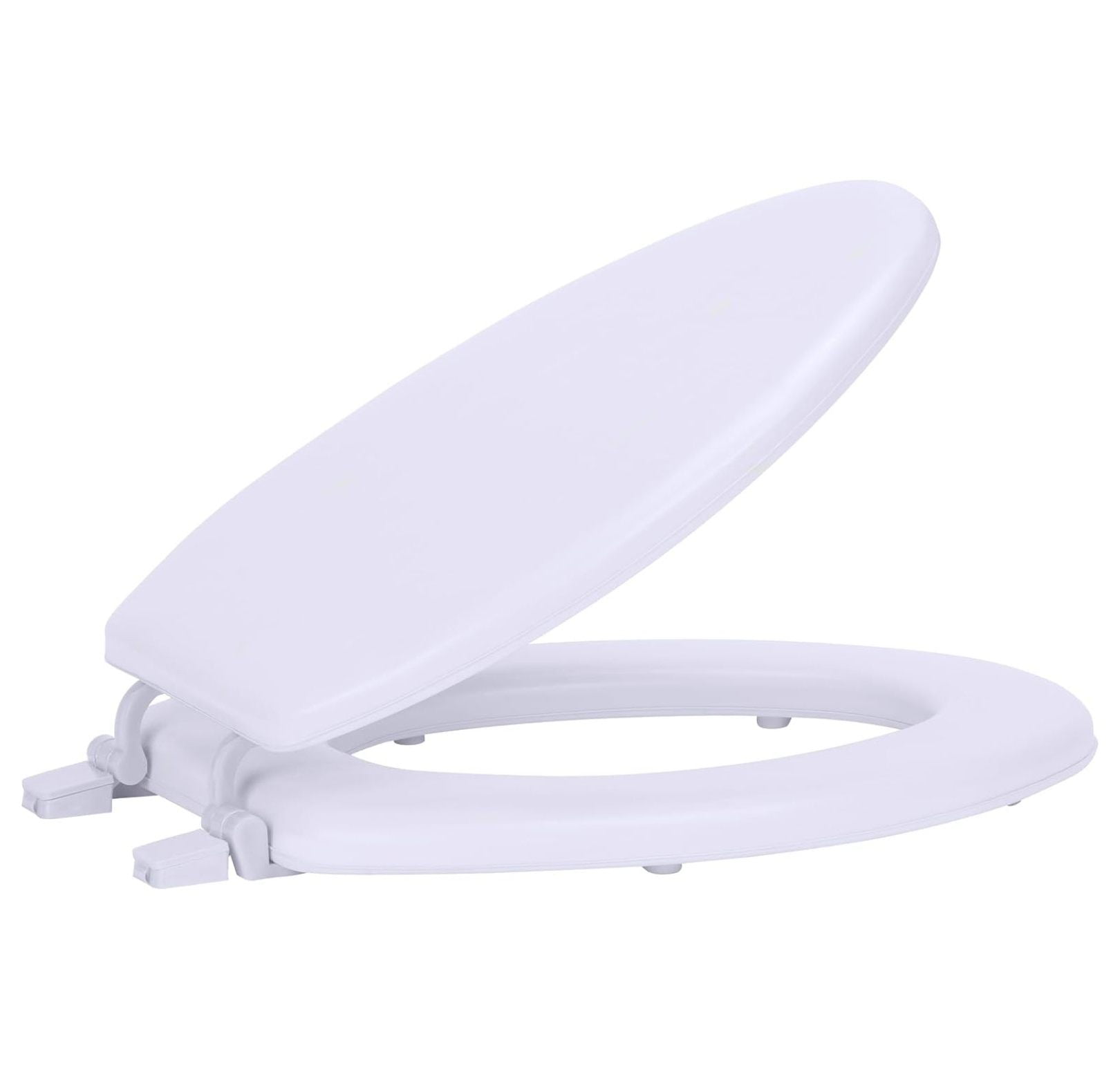 Wood Elongated Toilet Seat, Adjustable Hinges Toilet Seats with Non Slip Grip Tight Bumpers, Oval Shape Heavy Duty Wooden Bathroom Toilet Seat Close Lid Set, White 19" Elongated White - Wood