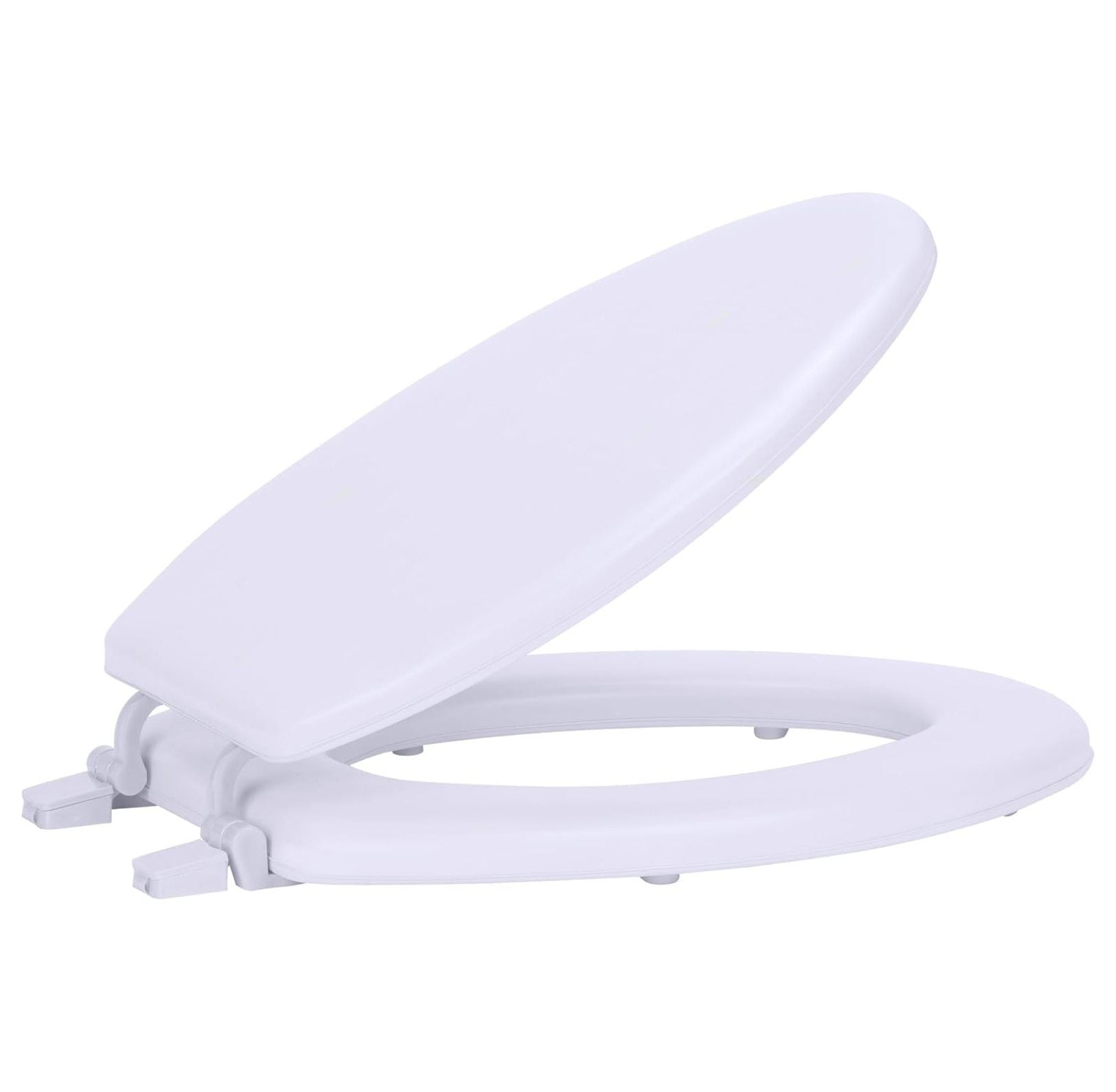 Wood Elongated Toilet Seat, Adjustable Hinges Toilet Seats with Non Slip Grip Tight Bumpers, Oval Shape Heavy Duty Wooden Bathroom Toilet Seat Close Lid Set, White 19" Elongated White - Wood