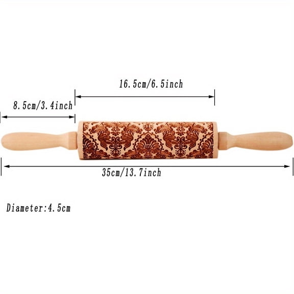 Wood Embossed Rolling Pin for Cookies Pastry Fondant Clay Art