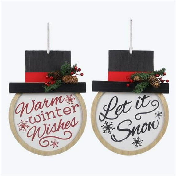 Wood Embroidered Snowman Wall Sign, Assorted Color - 2 Piece