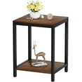 thumbnail image 1 of Wood End Tables Small Side Table with Storage Night Stand Metal Frames 2 Tier Bedside Table with Adjustable Feet, 1PCS, Walnut, 1 of 12