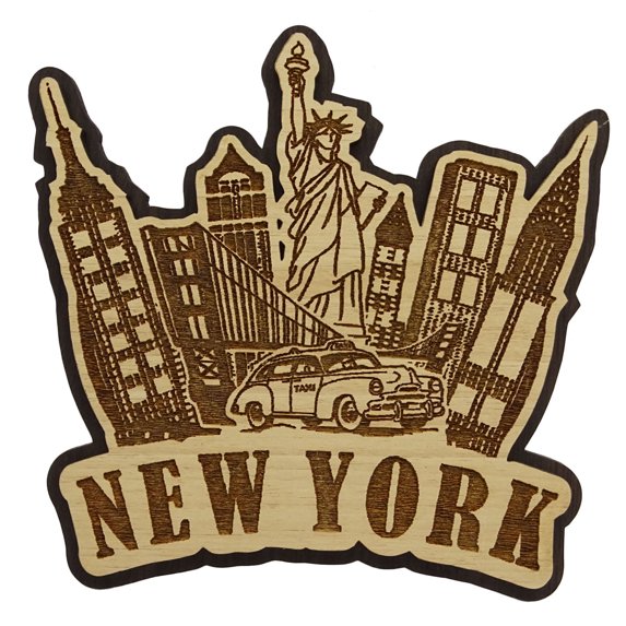 Wood Engraved New York Fridge Magnet Souvenir Gift