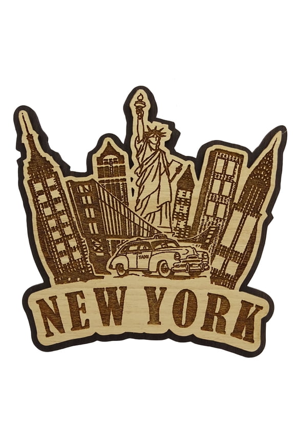 Wood Engraved New York Fridge Magnet Souvenir Gift