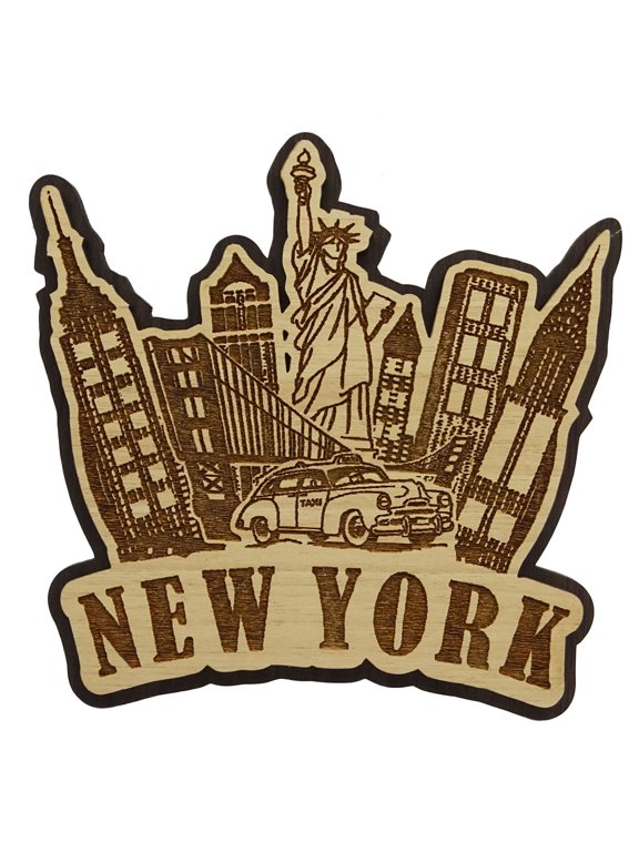 Wood Engraved New York Fridge Magnet Souvenir Gift