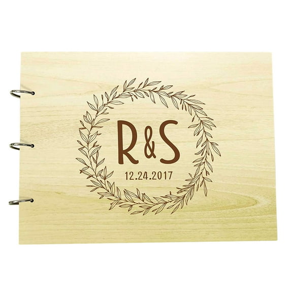 Wood Engraved Photo Album Anniversary Scrapbook Personalized Rustic Wedding Guest Book