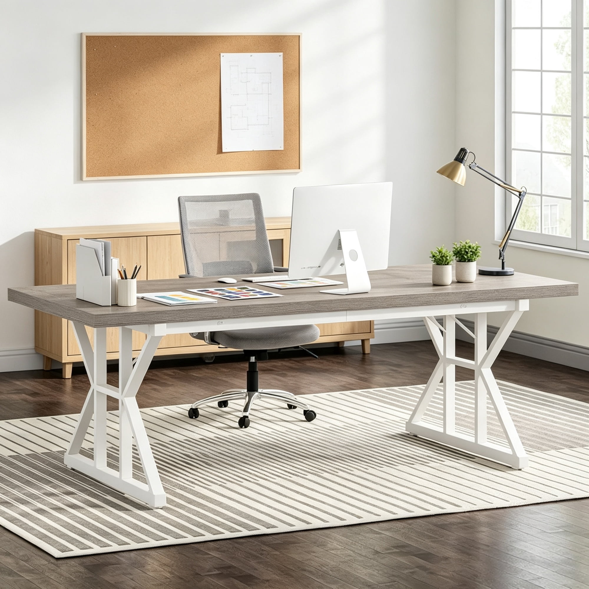 Wood Executive Computer Desk, Modern Office Workstation for Home Office