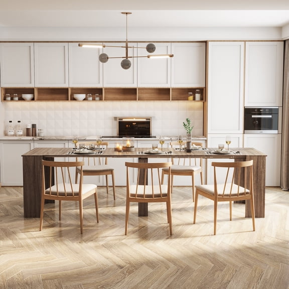 Wood Extendable Dining Table, Modern Extending Console Table Sofa Table with 20" to 118.5" Rectangle Tabletop, Extra Long Sideboard with Strong Legs for Kitchen Console Office, Brown