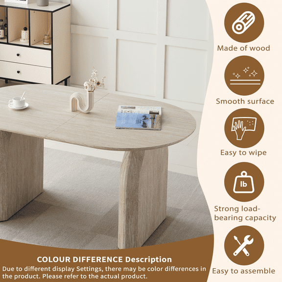 Wood Extendable Dining Table, Modern Oval Kitchen Table with Stylish Dual - Pillar Design, Perfect for Home Dining & Gathering, Multi-functional and Space-saving, Living Room and Dining Room.