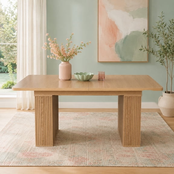 Wood Extendable Dining Table with Storage for 6 to 10 People, Modern Design for Dining Room