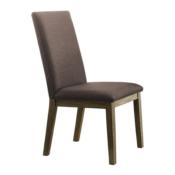 Wood & Fabric Dining Side Chair with Nail head Trim, Neutral Gray, Set of 2