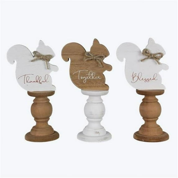 Wood Fall Chai Latte Pedestal Squirrel Tabletop Decor, Assorted Color - 3 Piece