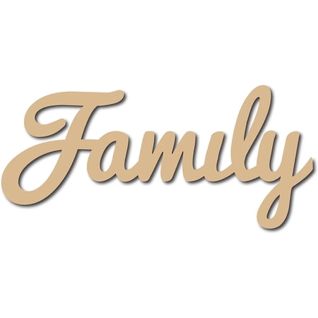 Wood Family Sign Wall Decor Art Cutout Letter Word Laser Cut Unfinished Decorative Accessories Rustic for Living Room Home Door Farmhouse Porch Bedroom Decoration 11.8 x 5.47 Inch Burlywood