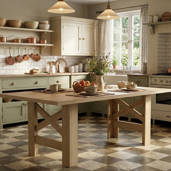 Wood Farmhouse Dining Table for 6-8, Heavy Duty Large Kitchen Table, 70.87" Long Rectangular Dining Room Tables with Strong Legs, Thickness Tabletop, for Big Family, Dinette, Brown