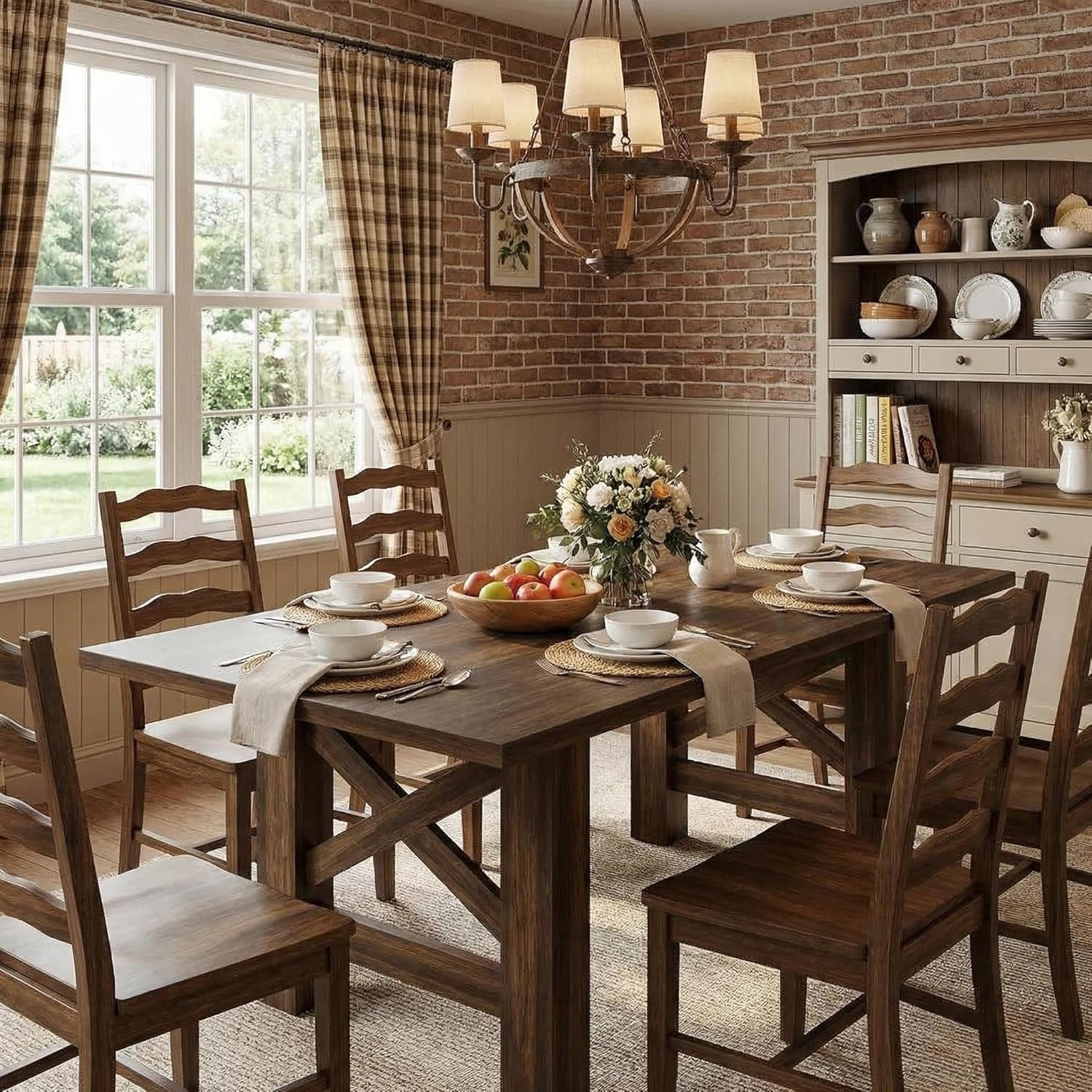 Wood Farmhouse Dining Table for 6-8, Heavy Duty Large Kitchen Table, 70 ...