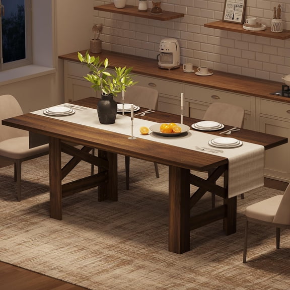 Wood Farmhouse Dining Table for 6-8, Heavy Duty Large Kitchen Table, 70.87" Long Rectangular Dining Room Tables with Strong Legs, Thickness Tabletop, for Big Family, Dinette