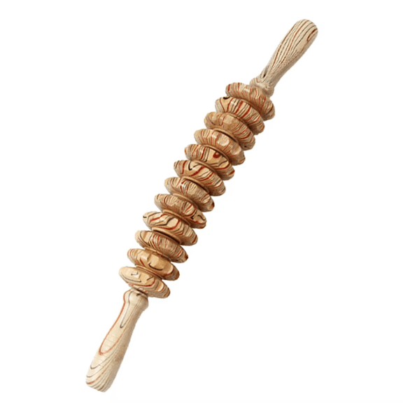 Wood Fascia Massage Roller Anti Slip Handle Grooved Body Massager Tool for Back Legs Arms Thighs Relaxation