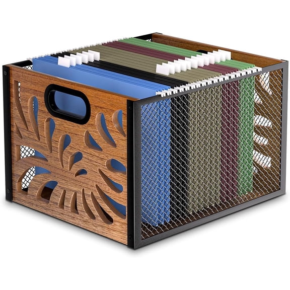 Wood File Box,Hanging File Organizer Box,Portable Files Storage Boxes,Decorative Filing Boxes Bin for Letter Size,Desktop Files Folder Organizer for Home Office School Desk Cabinet