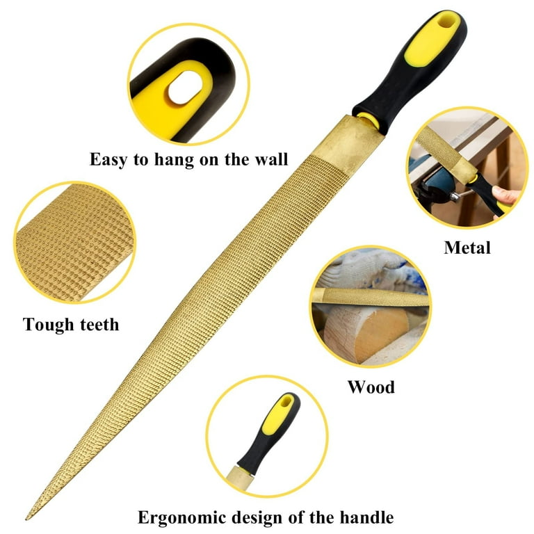 Wood File Needle File Set Wood Files for Wood Working Wood Rasp Files Tools Golden Tapered Wood Rasp File with Rubber Handle in Gift Bag for Carving