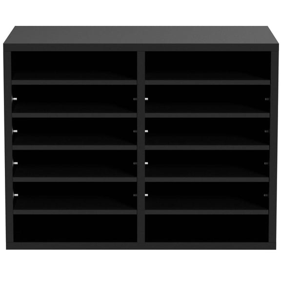 Wood File Organizer 12 Compartment, Literature Sorter for Office Home School, Adjustable Shelves, Mail Holder Black
