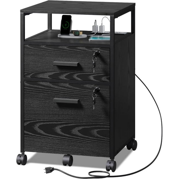 Wood Filing Cabinet File Cabinet for Home Office Black