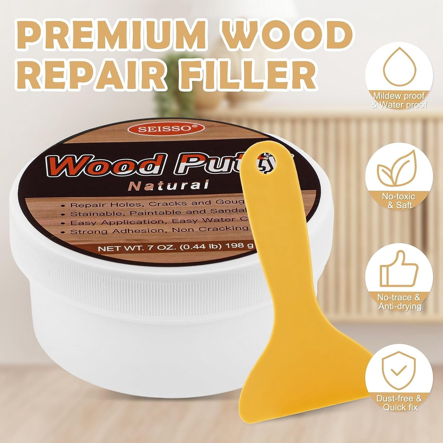 Wood Filler, Natural Wood Putty for Trim, Wood Filler Paintable