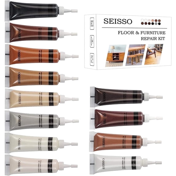 SEISSO Wood Repair Kit Touch up Paint Restore Any Wooden Furniture Stain, 12 Colors Cover Surface Scratch for Wooden Floor Table, Filler Furniture Paint Oak, Cabinet, Door, Veneer, Walnut 7 oz