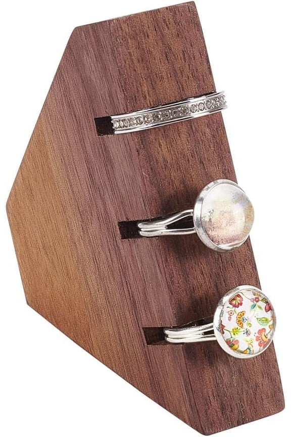 Wood Finger Rings Display Holder 3 Slot Ring Stand Jewellery Display Case Bracelet Display Stand Ring Carrier Jewellery Organiser Holder for Ring Couples Shop Retail Photography Props Camel