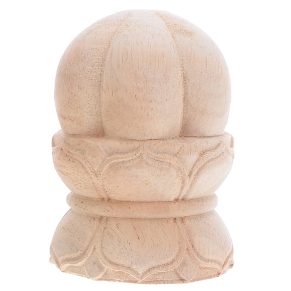 Wood Finials Post Caps: Carved Lotus Wooden Finials - Rustic Newel Post Caps for Porches Railings Balusters - Decorative Craft Toppers