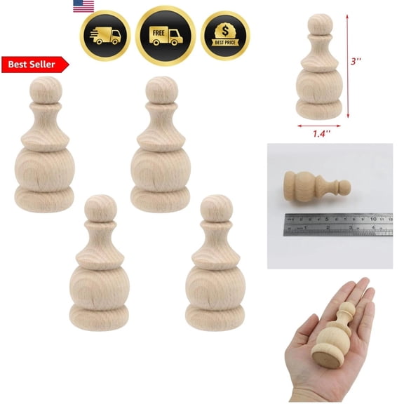 Wood Finials Set 4 Unfinished Decorative Curtain Rod Finials for Furniture
