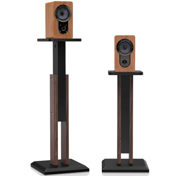 Wood Finish Speaker Stands Pair Adjustable Height 25-34 Inch Studio