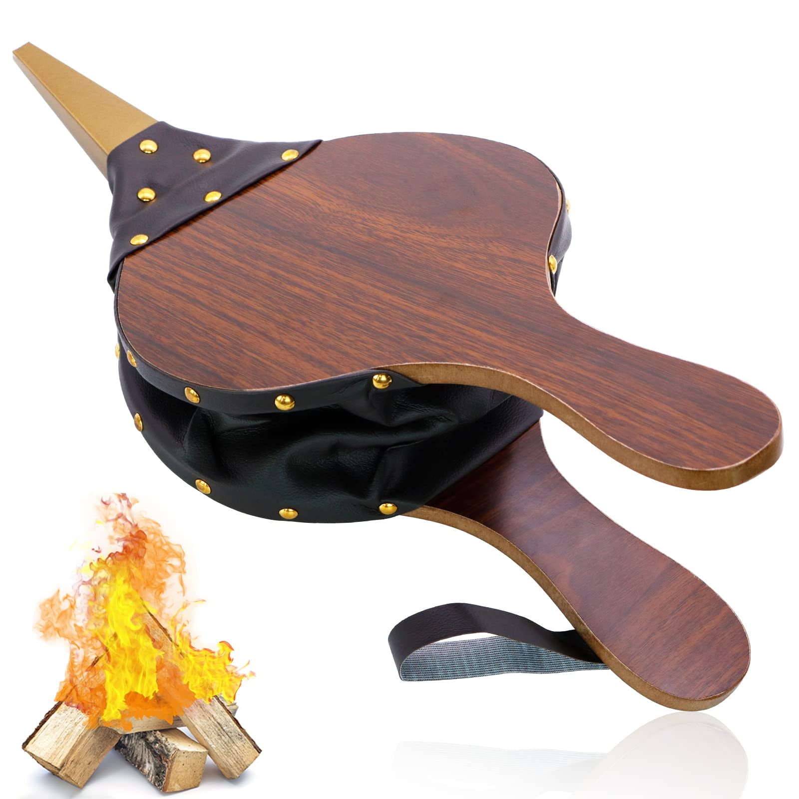 Wood Fireplace Bellows with Hanging Leather Strap, Brown Air Bellower ...