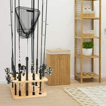 Wood Fishing Rod Holder for Garage, Floor Stand Holds  to 16 Rods, Fishing Gear Storage Organizer