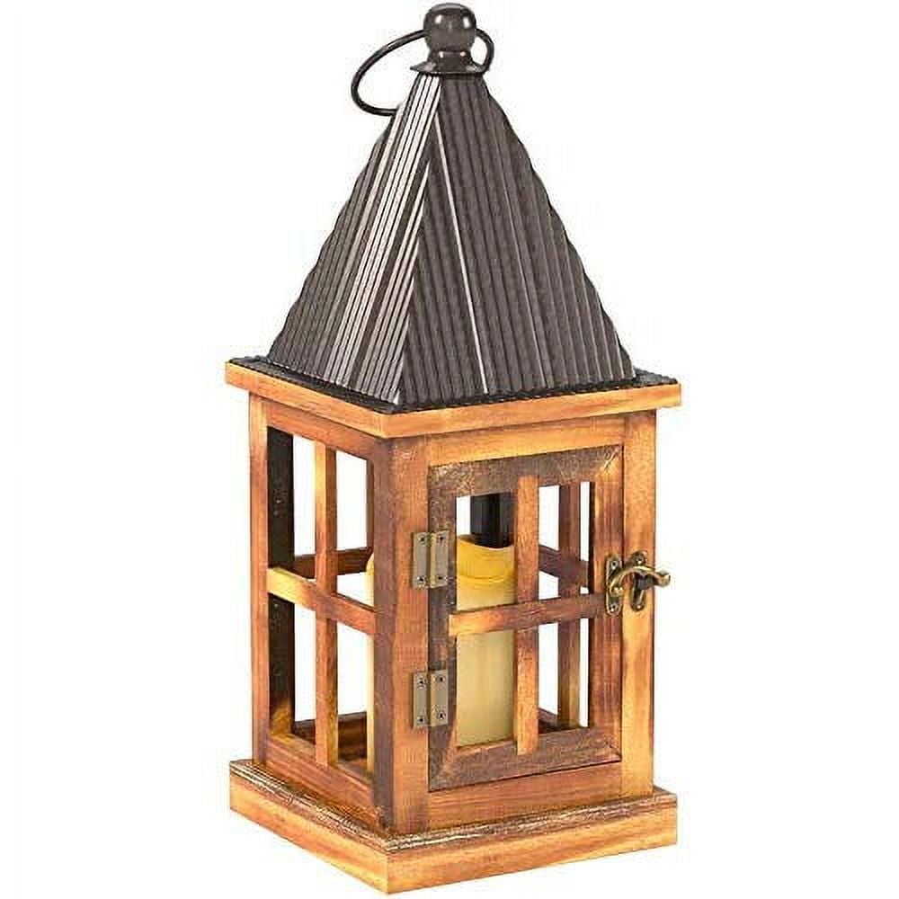 Wood Flameless Candle Lanterns Set of 2 Decorative Outdoor LED