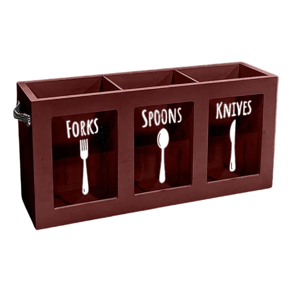 Wood Flatware Organizer, Kitchen Utensil Holder Spoons Forks Organizer Decoration, 3 Compartments Cooking Utensil Crock Storage Container
