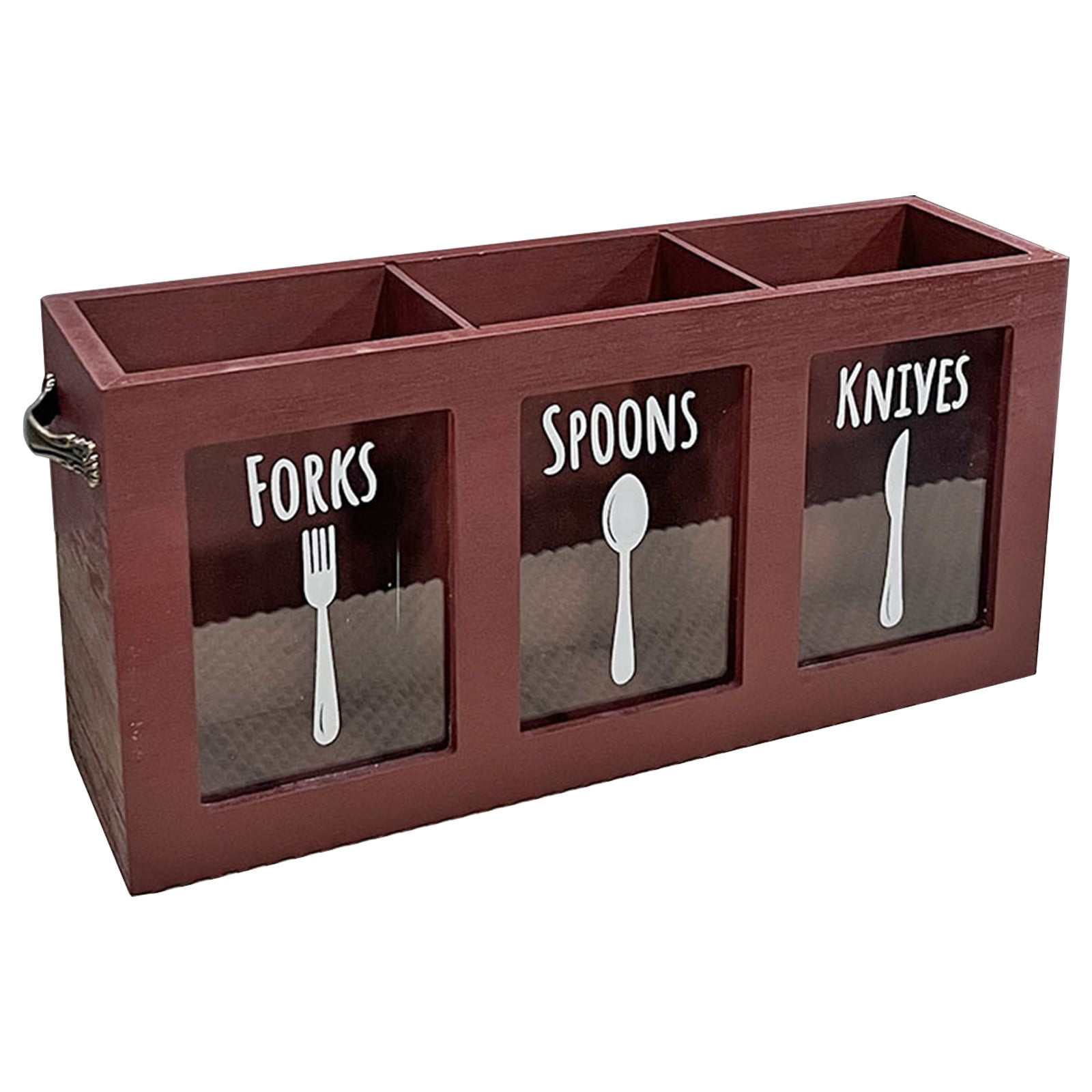 Wood Flatware Organizer, Rustic Utensil & Silverware Holder for Forks, Spoons, Knives, Farmhouse Kitchen Cutlery Caddy Bin Countertop, 1 Pcs, 11.81x3.43x5.51"