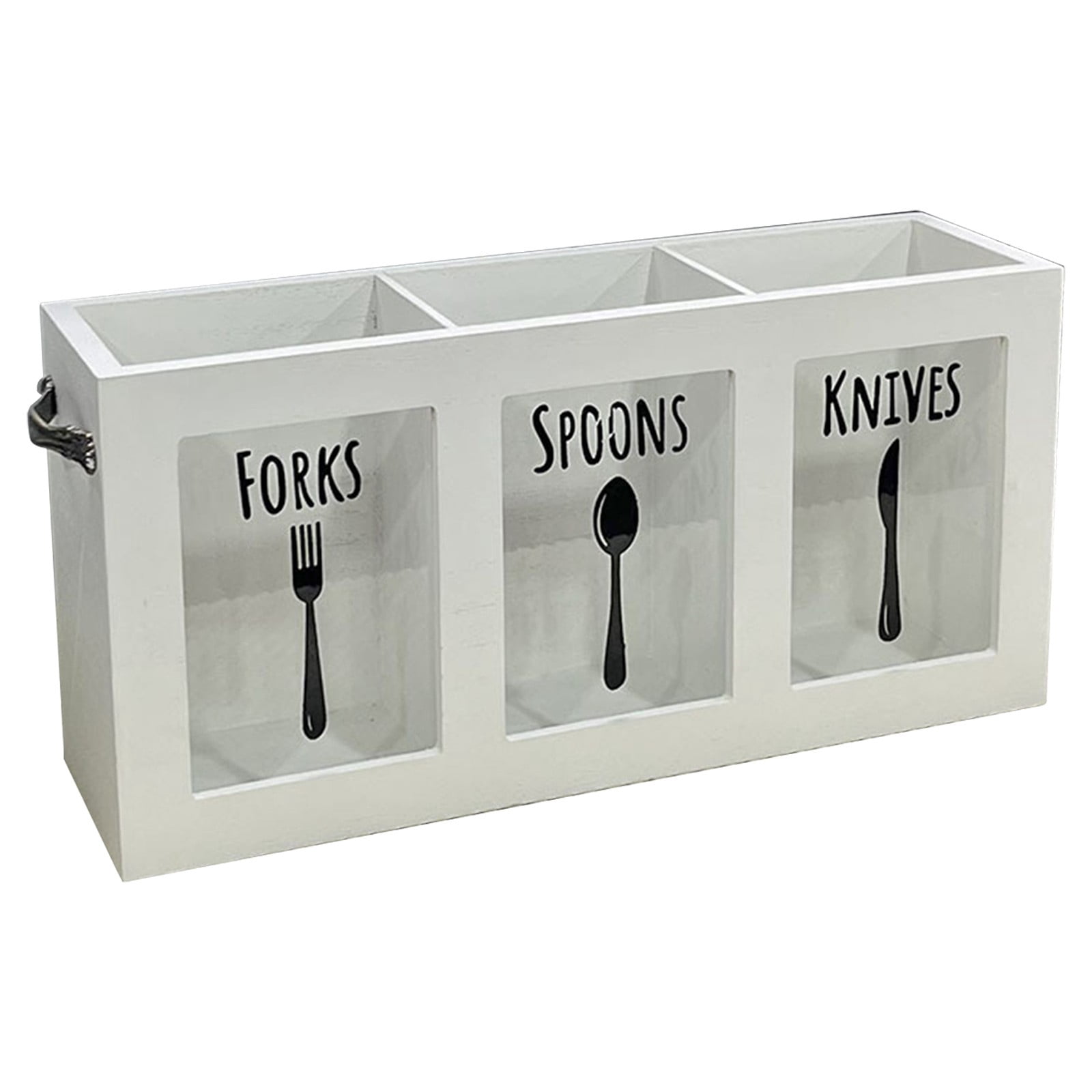 Wood Flatware Organizer, Rustic Utensil & Silverware Holder for Forks, Spoons, Knives, Farmhouse Kitchen Cutlery Caddy Bin Countertop, 1 Pcs, 11.81x3.43x5.51"