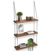 Wood Floating Shelf 3 Tier For Wall Cute Boho Plants Shelves Plant Shelves for Bedroom Living Room Decor Macrame Floating Shelf