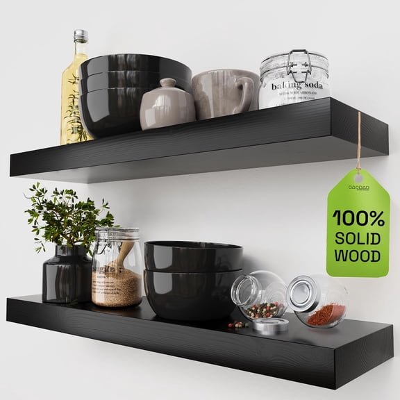 Wood Floating Shelves for Bathroom Wall - Shelf 24 inch - Solid Wood Shelves for Wall for Bedroom Kitchen Living Room - Floating Shelves - 24 x 6.7 Inch, Set of 2