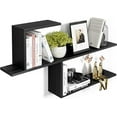 thumbnail image 1 of Wood Floating Shelves Black 3 Tier, 40 Inch Extra Long Creative Design Floating Wall Shelf for Living Room, Ladder Bookshelf for Wall Decor &Storage, Floating Shelf Wall Mounted for Office., 1 of 6
