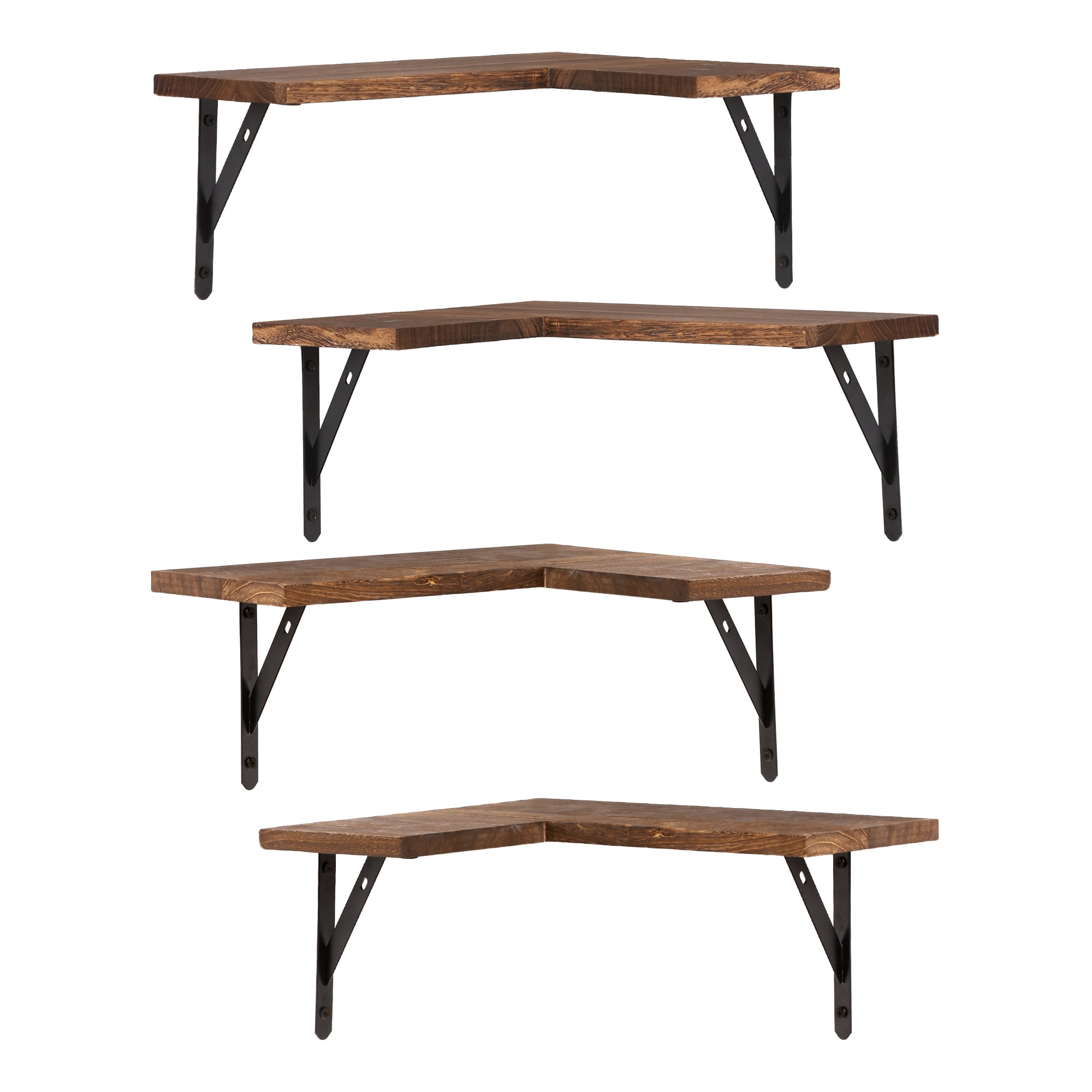 REGALWOVEN Wood Floating Shelves Set of 4, Wall Mounted Shelves for Bathroom and Kitchen Wall Decor Dark Brown 16*11.4in