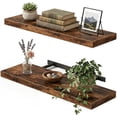 thumbnail image 1 of Wood Floating Shelves for Wall, 22" Long Wall Mounted Shelves for Living Room, Bedroom, Bathroom and Kitchen, Wall Shelves for Storage, Books, Room Decor (Rustic Brown, Set of 2), 1 of 14