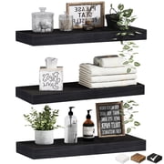 Wood Floating Shelves Wall Mounted, 16" TABGIME Hanging Float Shelf for Decorative ShelvesBlack, Set of 3
