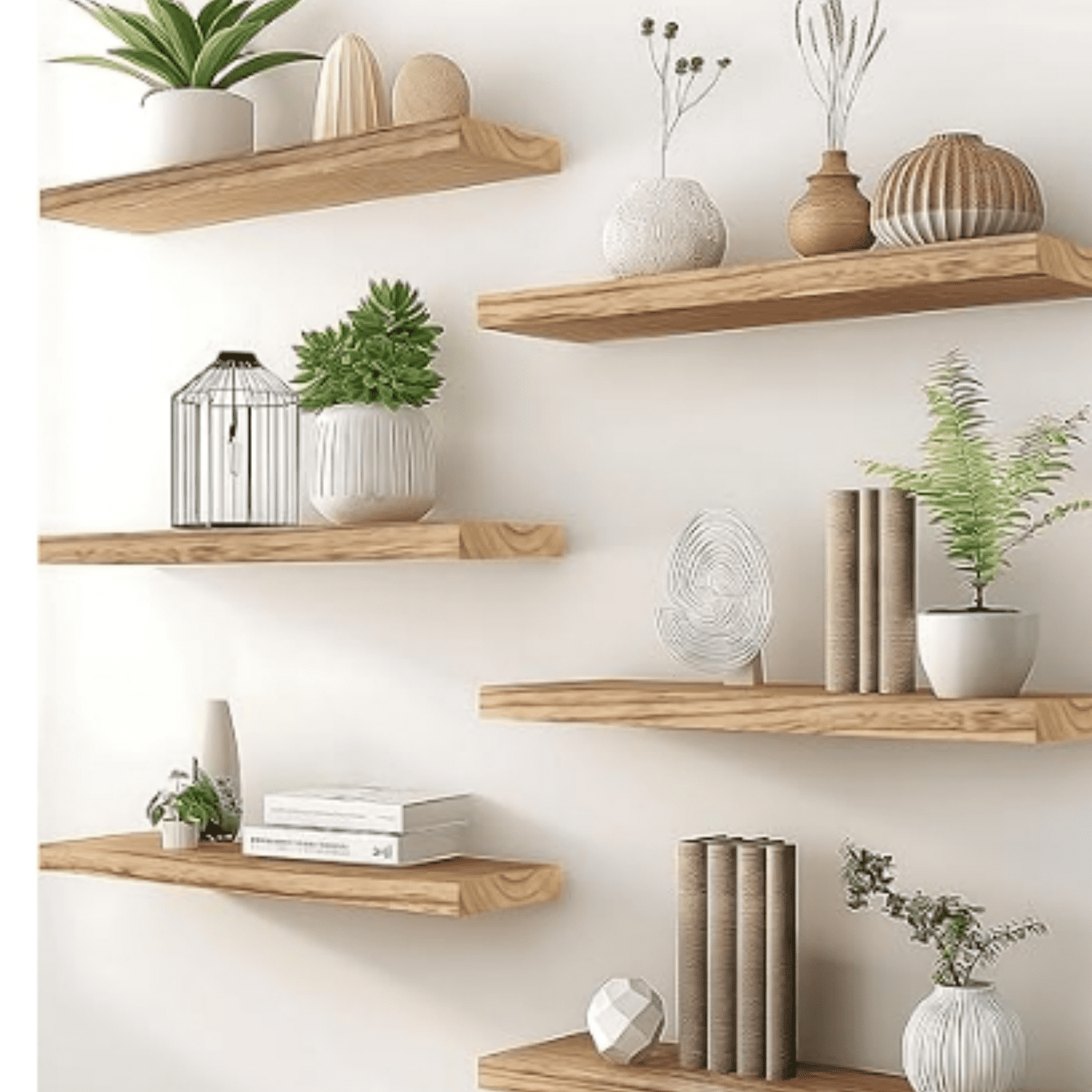 Wood Floating Shelves for Wall, Wooden Wall Shelves for Bedroom, Set of 6 Light Brown 17 Inch - Walmart.com