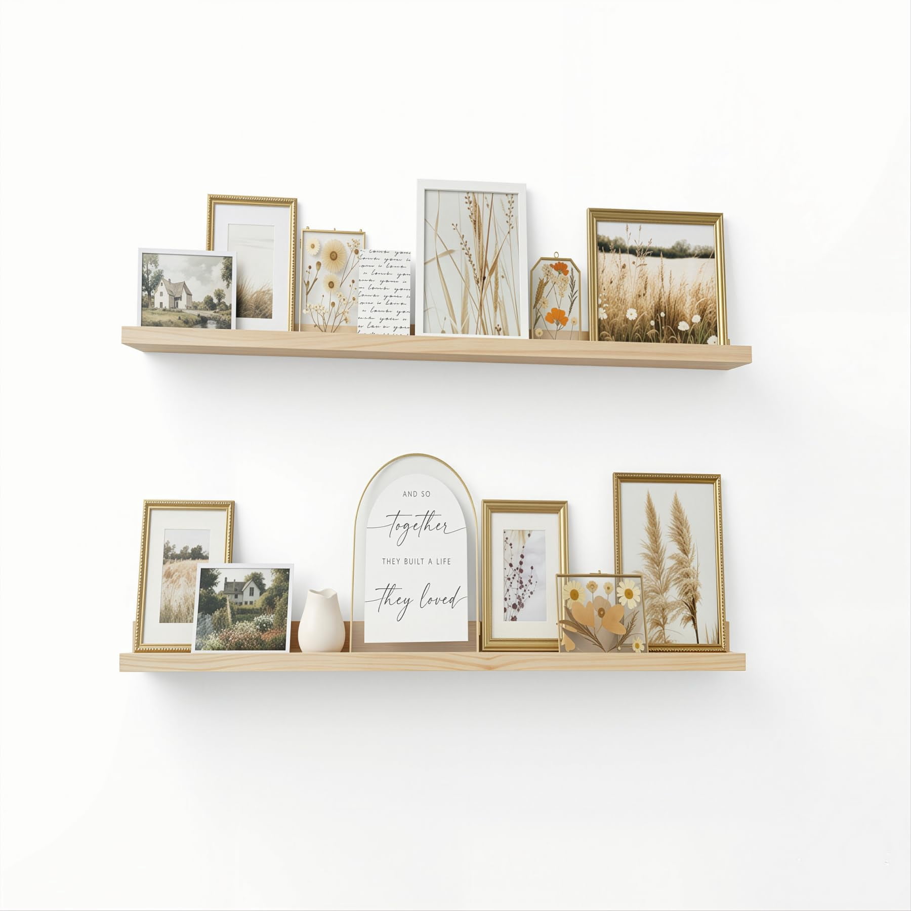 Wood Floating Shelves-wall Mounted Picture Shelf Photo Ledge For Frames & Albums Display-24 Inch Book Vinyl Record Bedroom  Bathroom Living Room Kitchen Decor