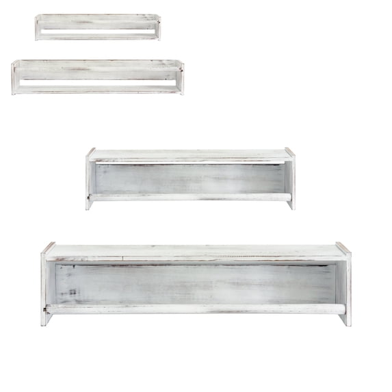 Wood Floating Wall Shelf Distressed White Set of 2