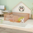 thumbnail image 1 of Wood Floor Bed with Fence and Door for Adults, Queen, Natural, 1 of 10