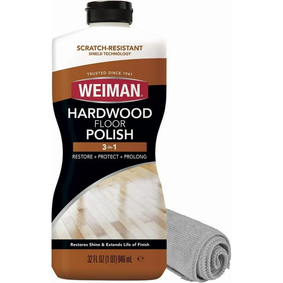 Wood Floor Polish and Restorer 32 Oz Bundle - High-Traffic Hardwood Floor, Natural Shine, Removes Scratches, Leaves Protective Layer